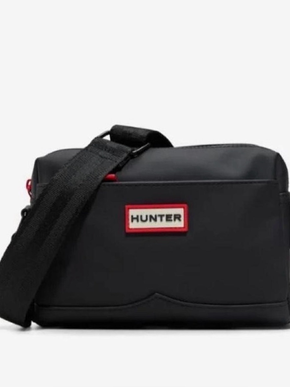 Hunter Black Messenger Bag with Red Logo Accent
